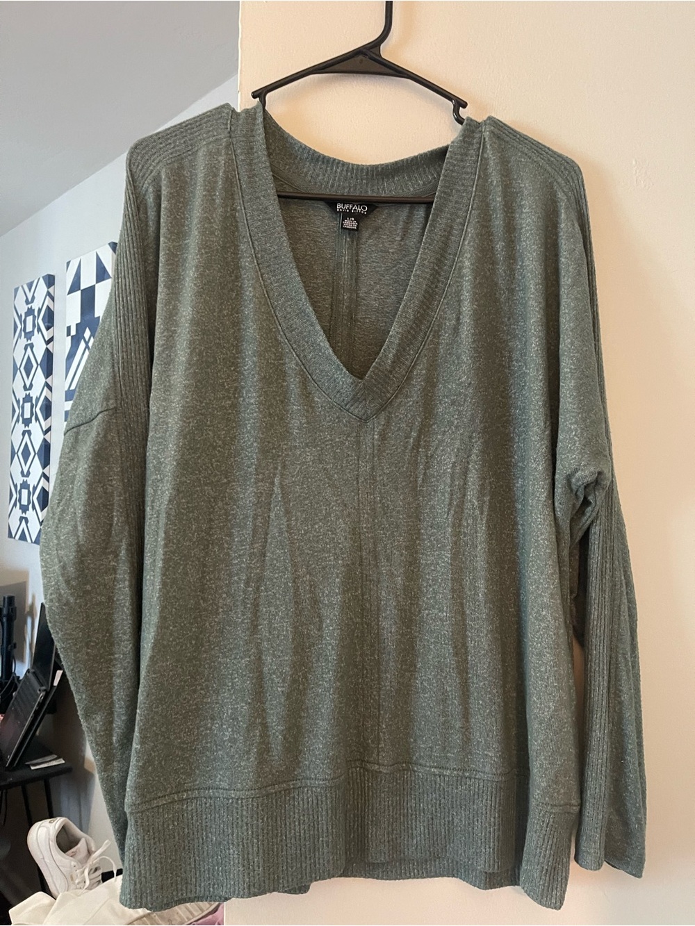 Buffalo David Bitton Olive Green V-Neck Pullover Sweater